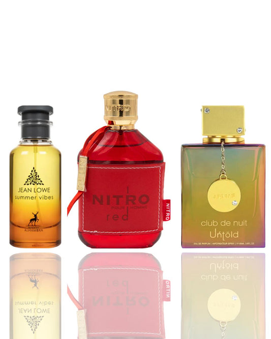Men's Cologne 3-Piece Bundle - Jean Lowe, Summer Vibes, Nitro Red, and Untold Fragrances Assortment