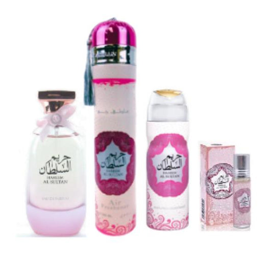 HAREEM AL SULTAN Perfume (3.40z) + Deodorant (6.67oz) + Air Freshener (10.0 oz) + rollon 10ml(0.34oz) from ARD AL ZAAFRAN Perfumes (unisex)
