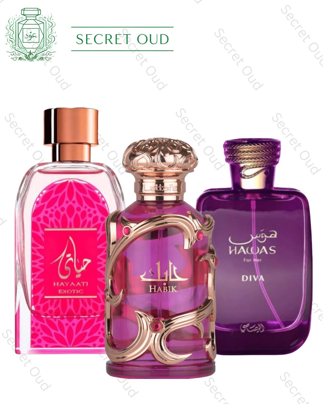 Hawas Diva + Hayaati Exotic + Habik Women -- 3 Piece Bundle