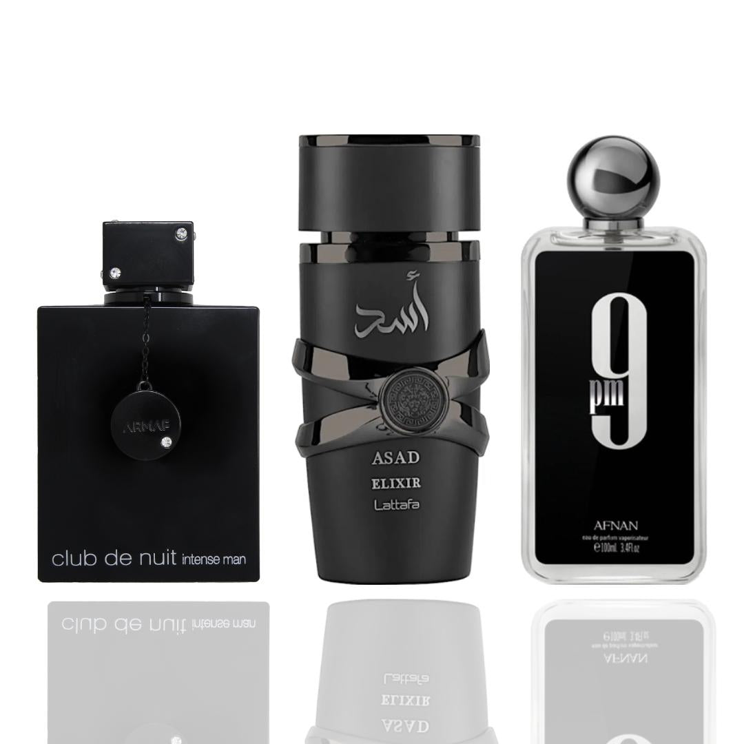 ASAD ELIXIR + 9 PM black + CLUB DE NUIT INTENSE -- 3 Piece bundle