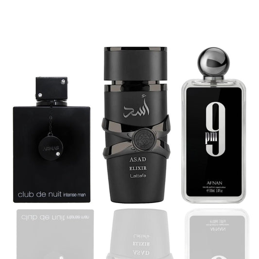 ASAD ELIXIR + 9 PM black + CLUB DE NUIT INTENSE -- 3 Piece bundle
