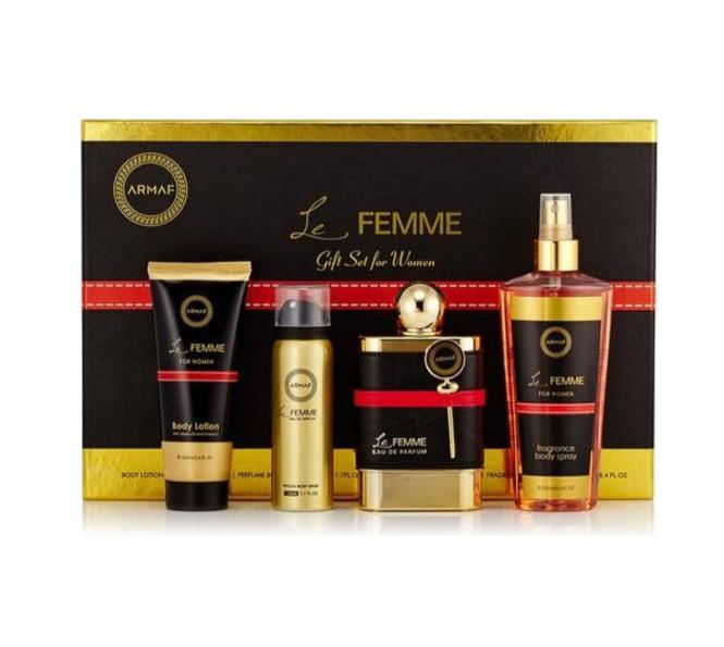 LE FEMME by Armaf 4pc Gift Set for Women - 100ml EDP Spray, 250ml Body Spray, 100ml Perfumed Body Lotion, 50ml Deodorant