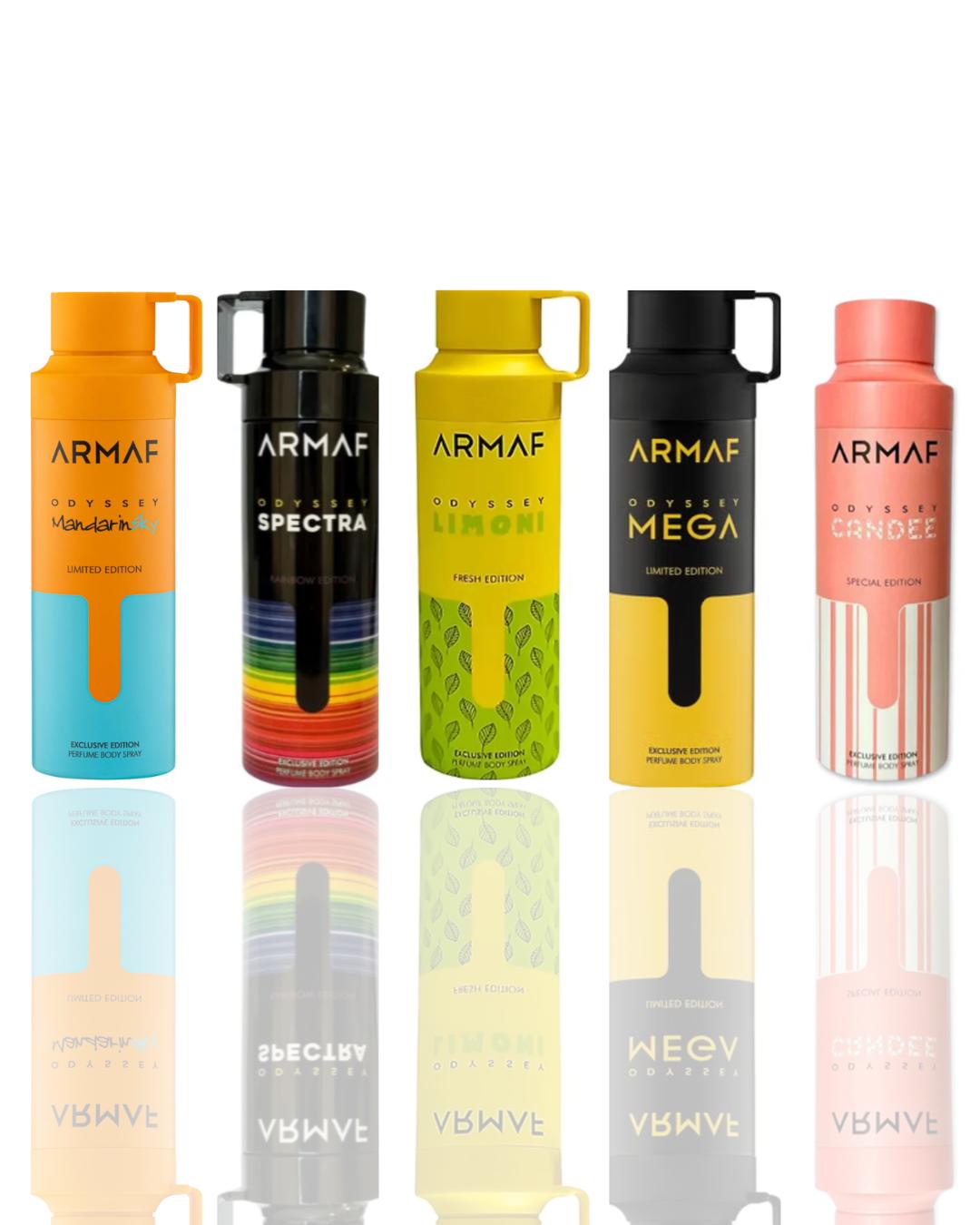 Odyssey limoni deodorant + odyssey mega deodorant + odyssey mandarin deodorant + odyssey spectra deodorant + odyssey candee deodorant -- 5 piece bundle