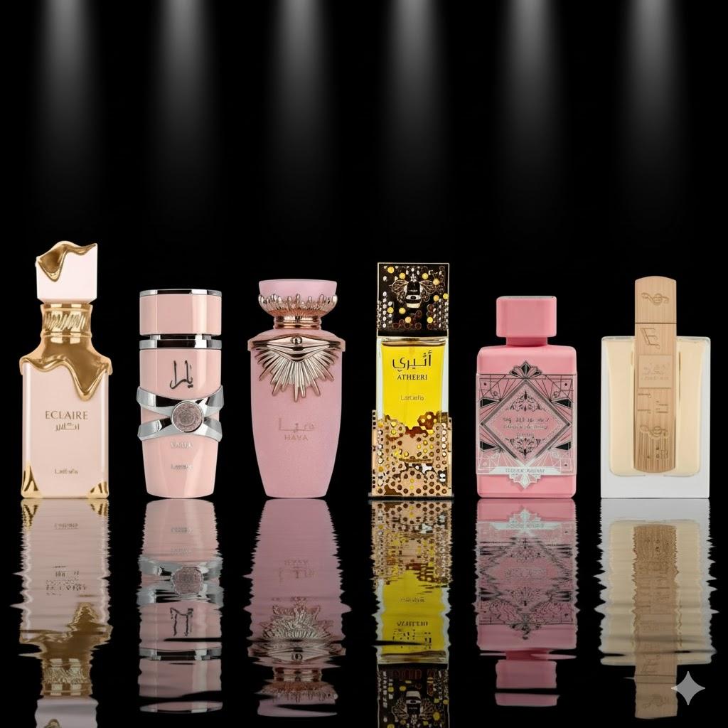 Eclaire + Yara + haya women + Atheeri + Badee al oud noble blush + Angham --6 piece bundle