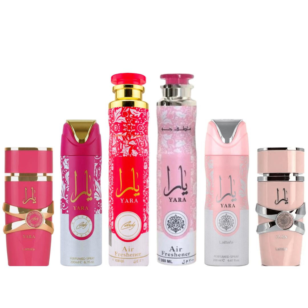 Yara Candy + Yara Candy deodorant + Yara Candy air freshener + Yara + Yara deodorant + Yara air freshener -- 6 PIECE BUNDLE