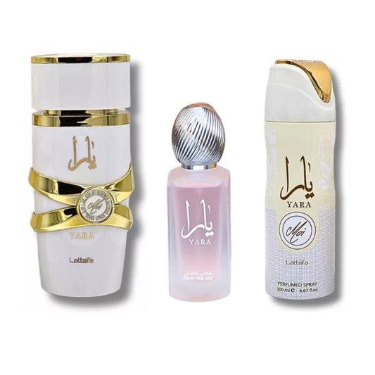Lattafa Yara 3-Piece Gift Set - Yara Moi 100ml Eau de Parfum, Yara Moi200ml Deodorant, Yara 50ml Hair Mist - Floral Oriental Fragrance, Long Lasting, Sweet & Sophisticated Aromas