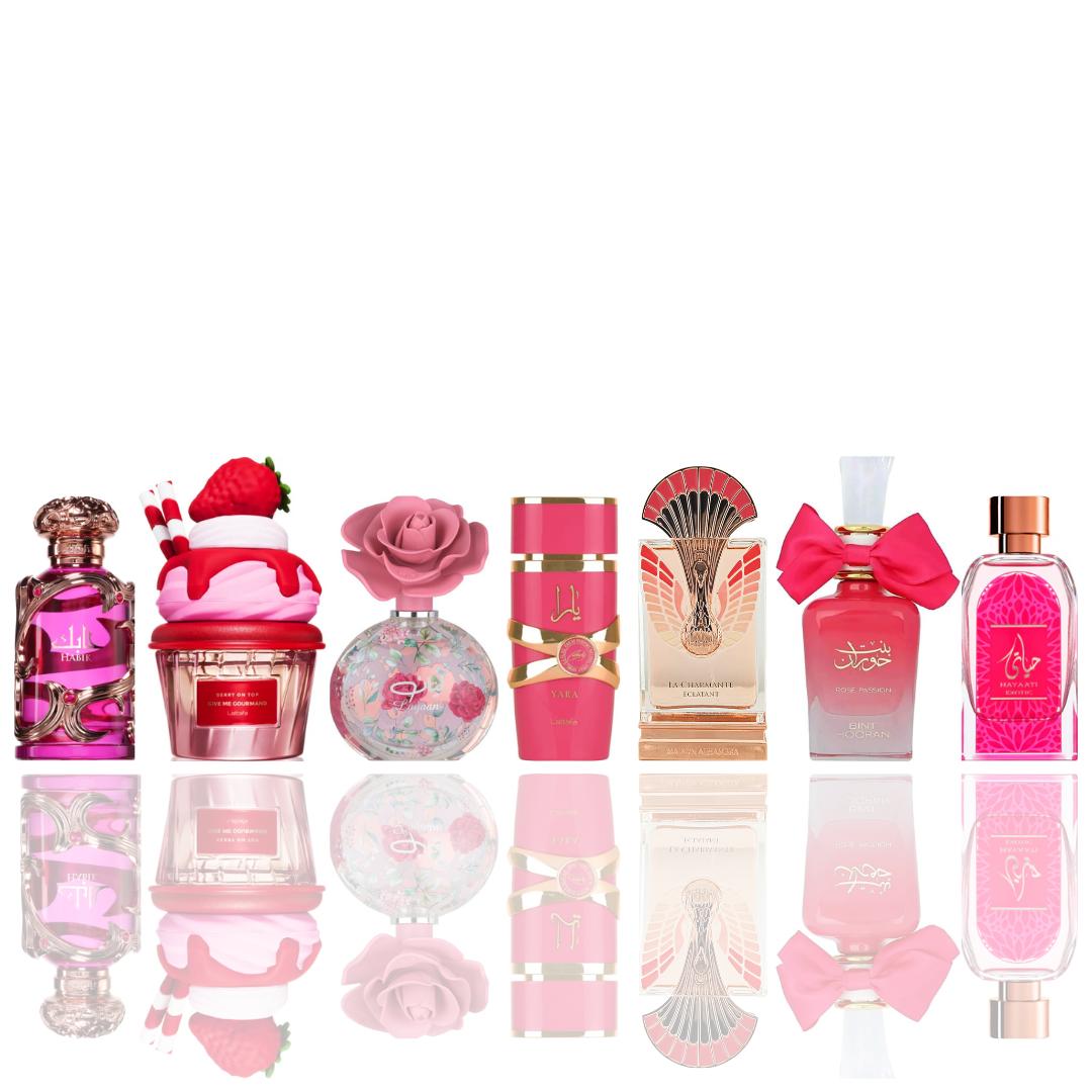 habik woman + layaan + yara candy + La Charmante Eclatant + GIVE ME GOURMAND BERRY ON TOP + Bint hooran rose passion + hayaati exotic -- 7 piece bundle
