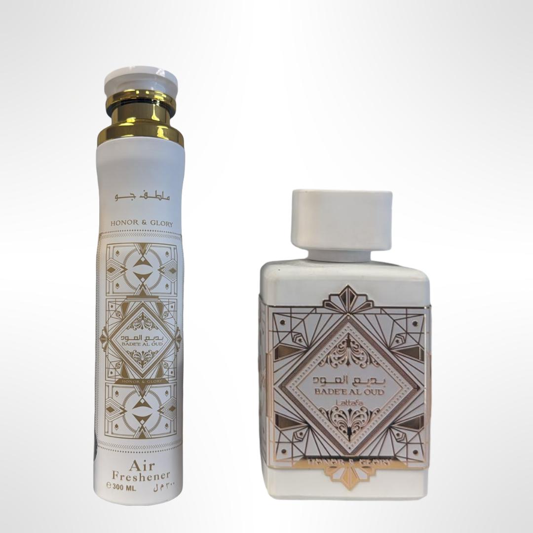 Badee Al Oud Honor & Glory + Badee Al Oud Honor & Glory Air Freshener Fragrance Gift Bundle
