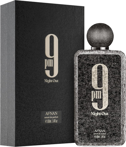 Afnan 9 PM Night Out Unisex Extrait de Parfum, 3.4 Fl. Oz(100ml)