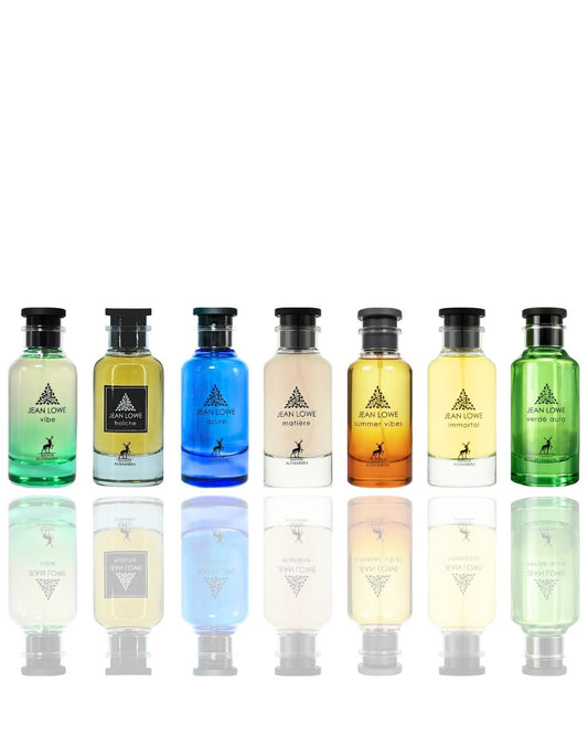 Lattafa Unisex 7-Piece Bundle Unisex Fragrance Set - Men's Cologne, Summer Vibes Scents (Immortal, Verde Aura, Matiere, Azure, Fraiche, Vibe), Juicy, Longlasting, Daily Wear, Versatile Layerable Option, Juicy Unisex Fragrance