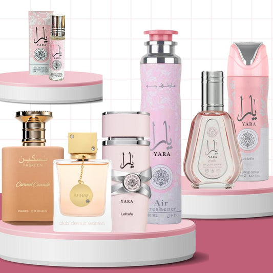 YARA AIR FRESHENER + YARA DEODRANT + YARA 50ML + TASKEEN CARAMEL + ECLAIR + CLUB DE NUIT WOMEN + YARA  + YARA ROLLON PERFUME OIL - Fragrance Gift Bundle