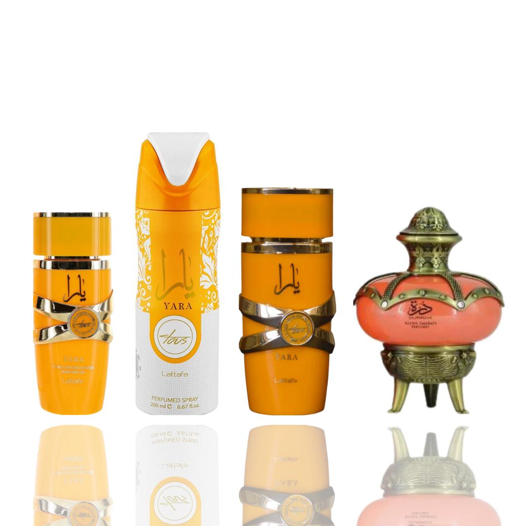 Yara tous + Yara tous 20ml + Yara tous deodorant + Durrah — 4 piece bundle