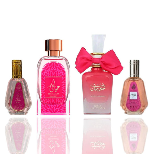 Hayaati exotic 50ml + hayaati exotic + bint hooran rose passion +  bint hooran rose passion 50ml — 4 piece bundle
