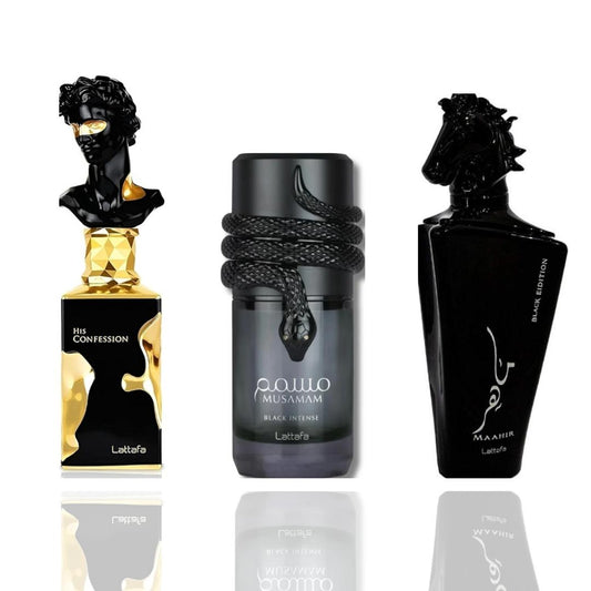 his confession + musamam black intense + maahir black -- 3 piece bundle