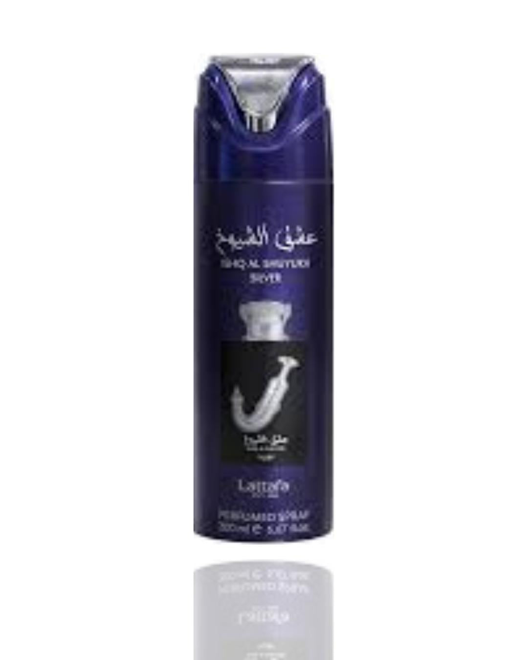 ishq al shuyukh silver body spray by lattafa --- 200ml