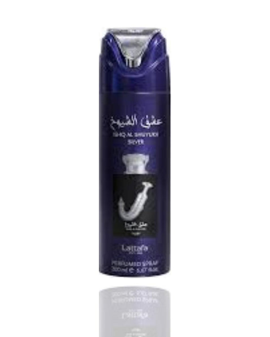 ishq al shuyukh silver body spray by lattafa --- 200ml