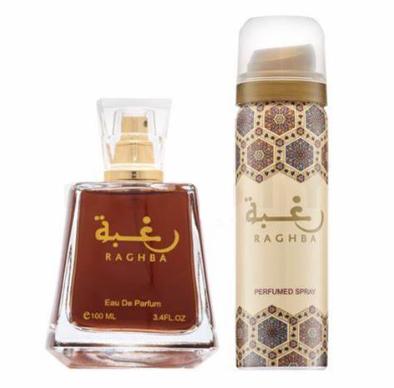 Lattafa Perfumes Women's Raghba Limited Edition 2-Piece Set - 3.4 oz Eau de Parfum Spray, 1.7 oz Deodorant Spray