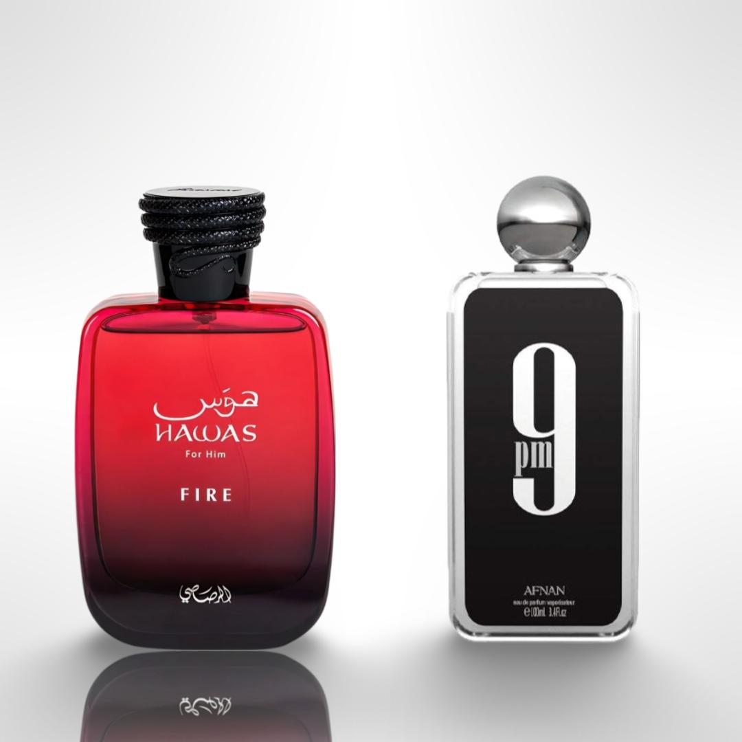 Rasasi Hawas Fire +Afnan 9pm  Fragrance Gift Bundle